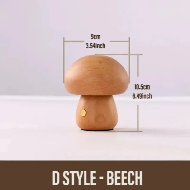 Dimmable Wooden Mushroom Night Light Rechargeable