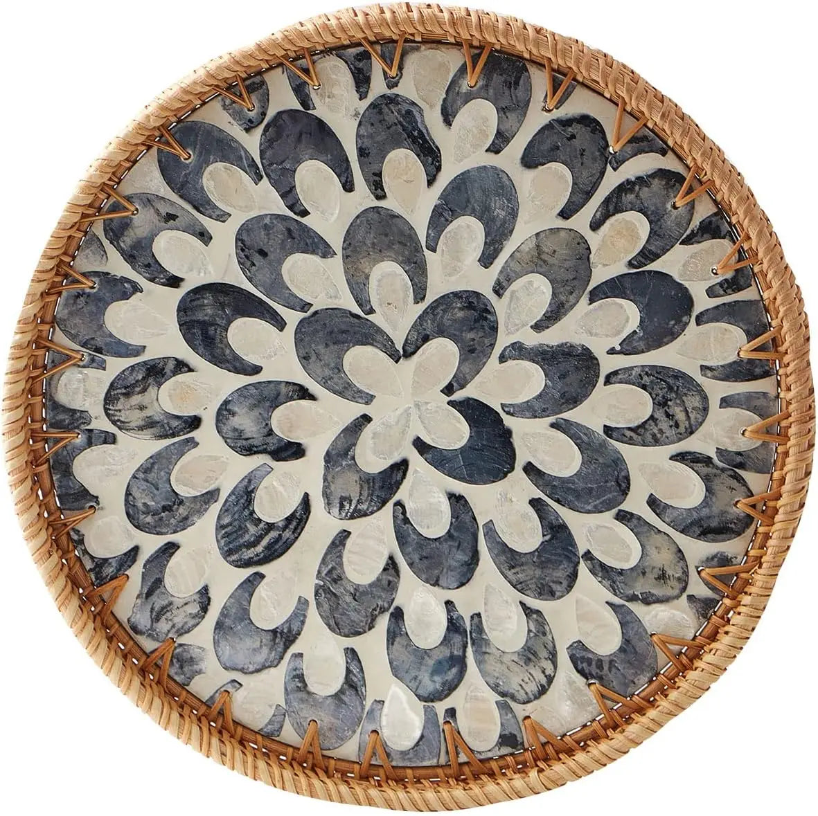 Round Rattan Tray With Pearl Inlay For Coffee And Fruit