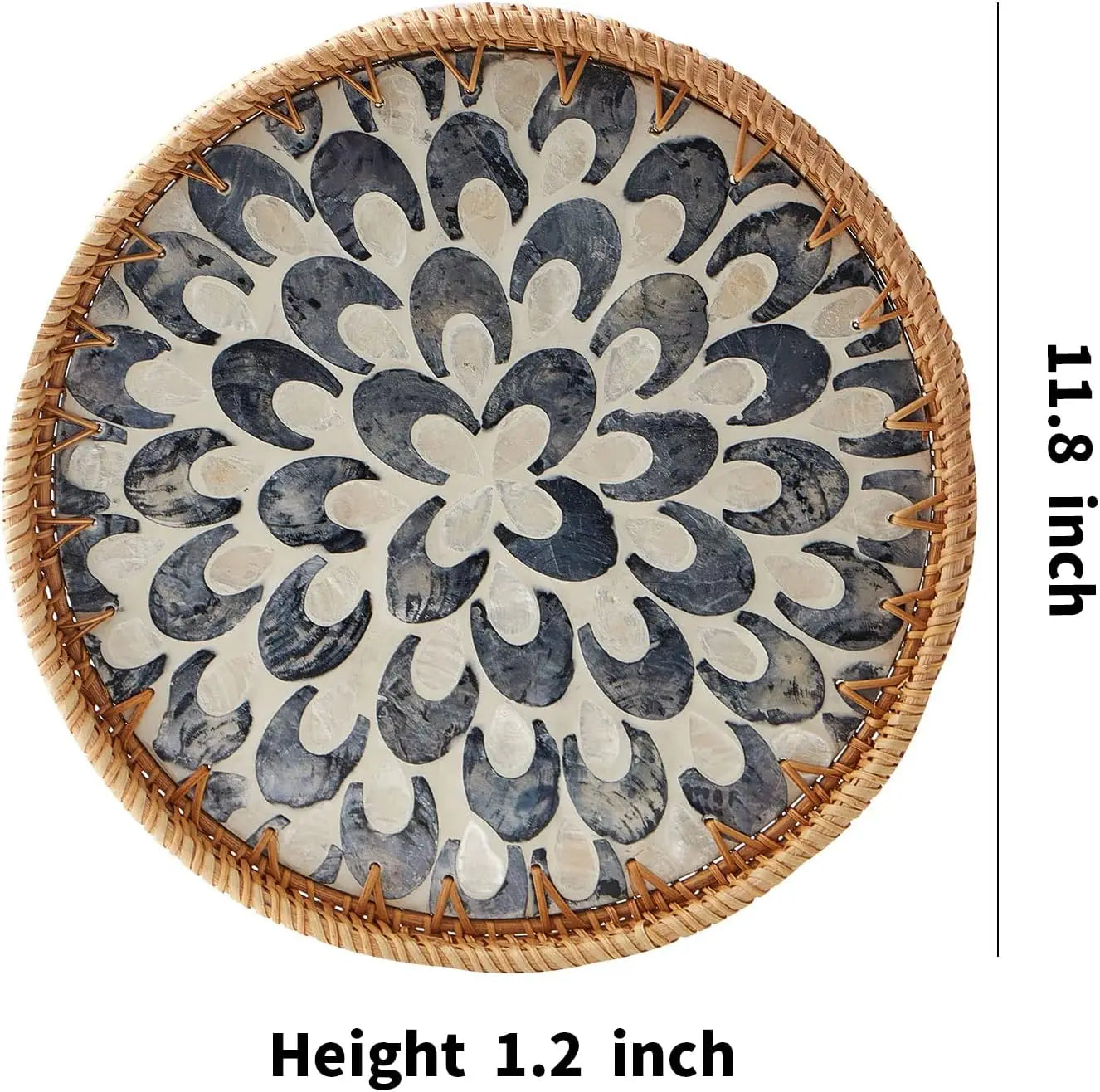 Round Rattan Tray With Pearl Inlay For Coffee And Fruit