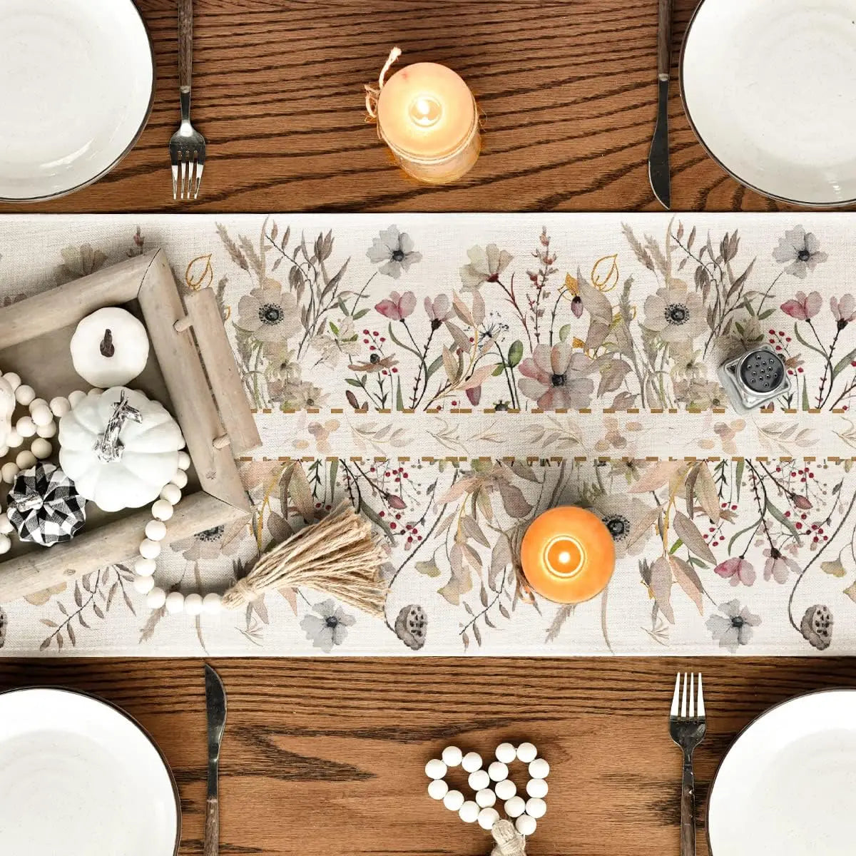 Spring Wildflower Linen Table Runner