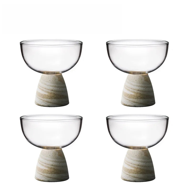 Handcrafted Glass Clear Teacup With Wooden Base