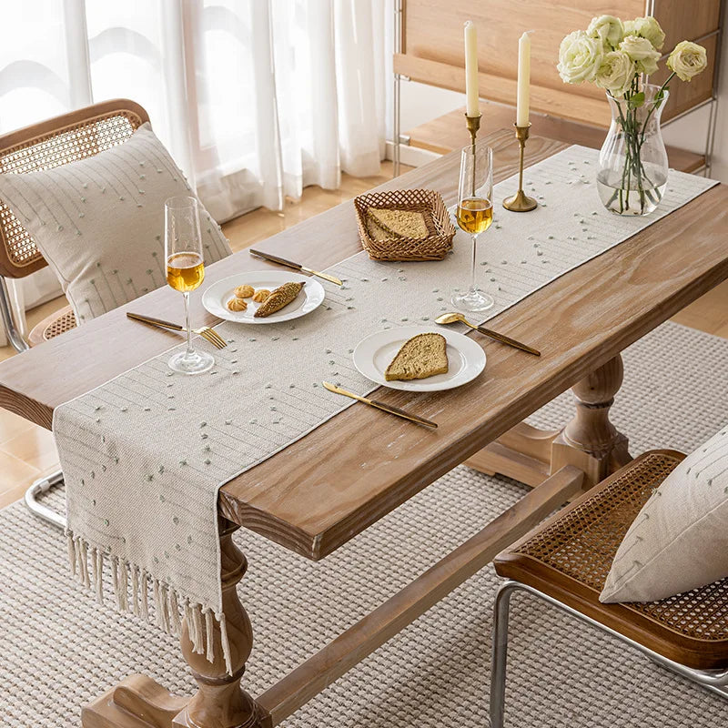 Natural Linen Tassel Table Runner