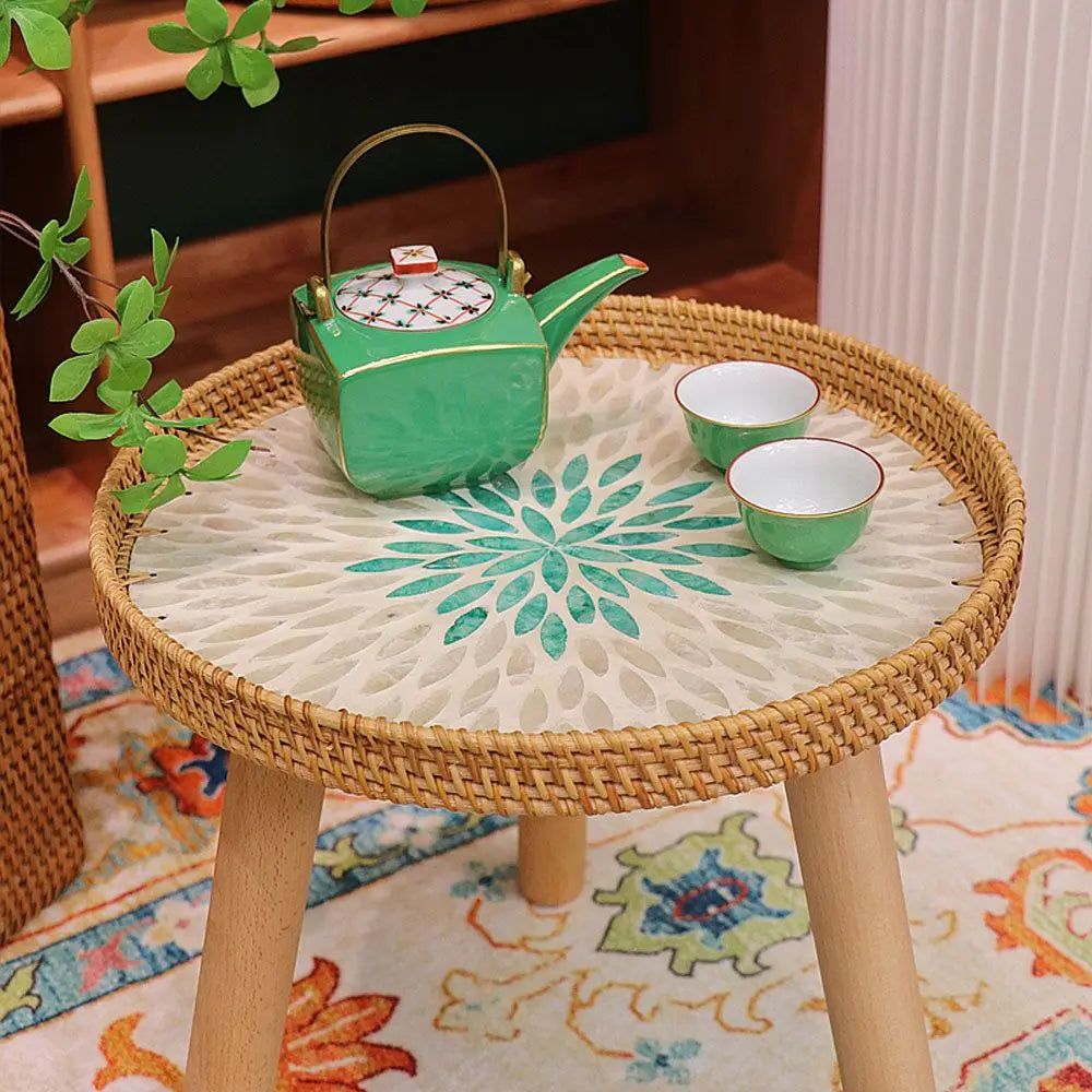 Rattan Woven Bedside Table With Removable Legs