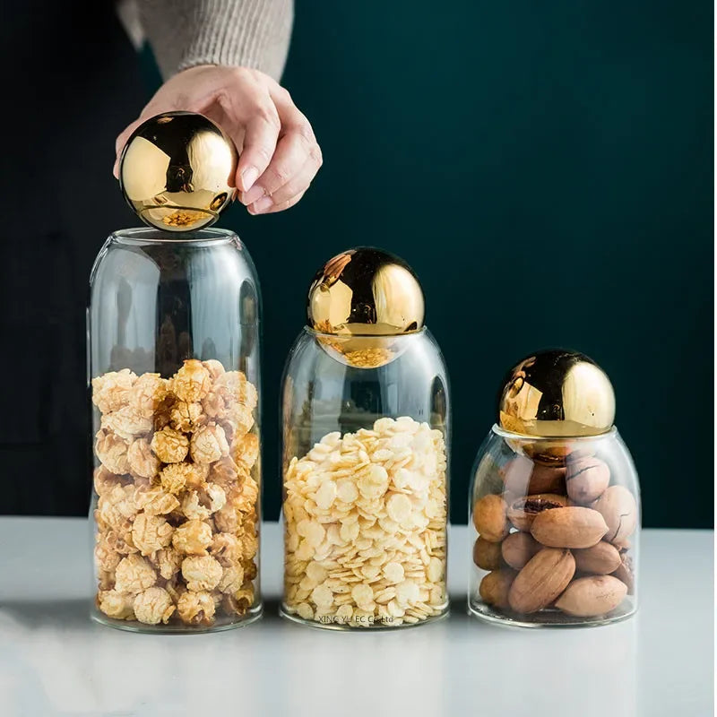 Golden Cork Glass Storage Jar