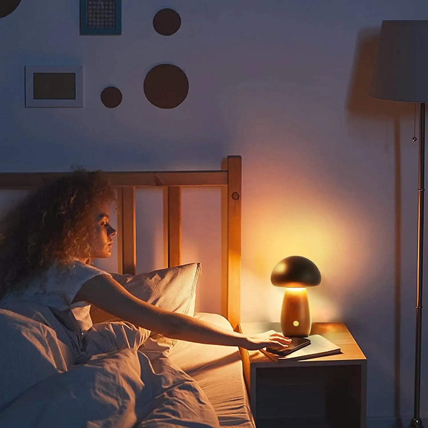 Dimmable Wooden Mushroom Night Light Rechargeable