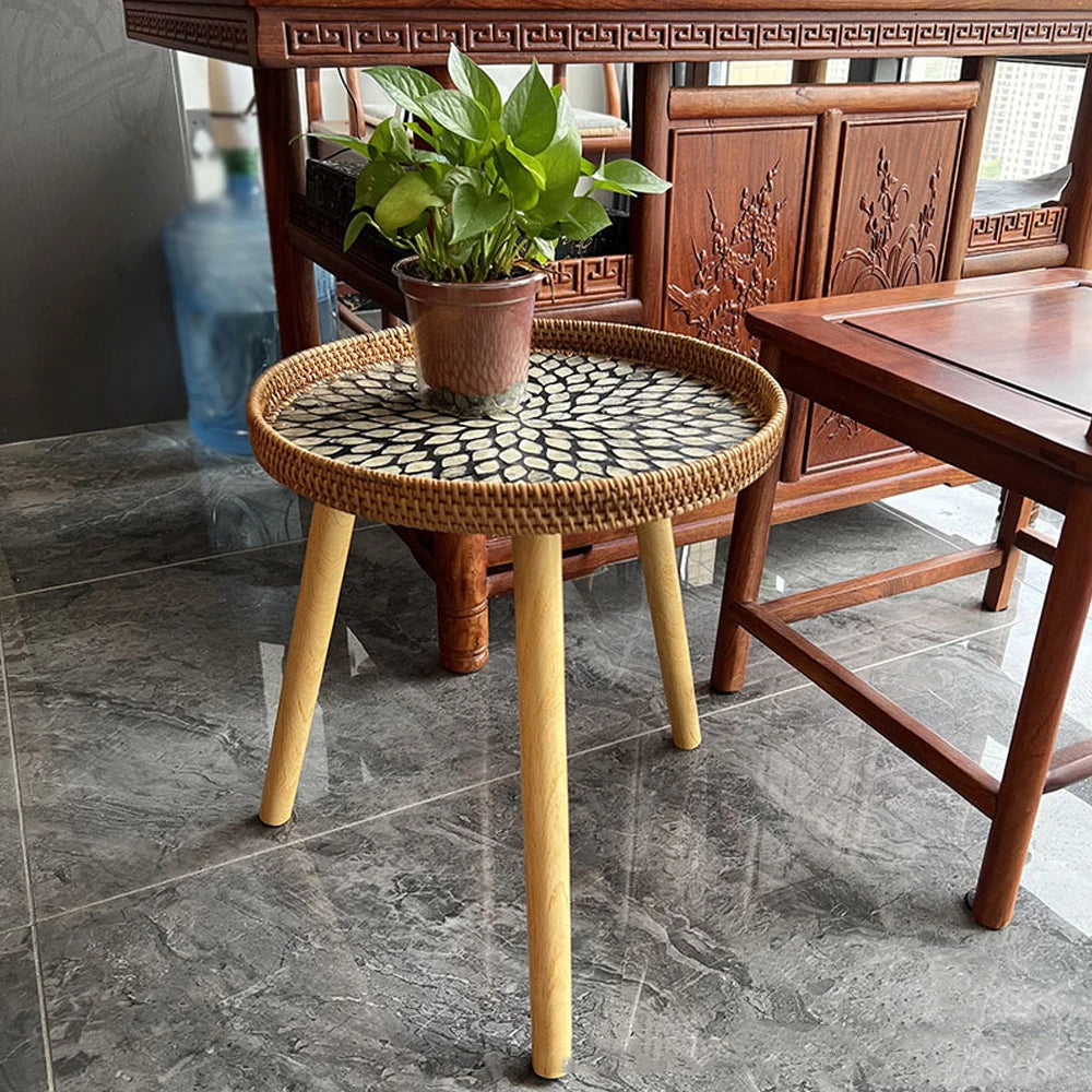Rattan Woven Bedside Table With Removable Legs