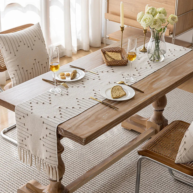 Natural Linen Tassel Table Runner