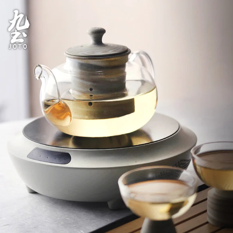 Handcrafted Glass Clear Teacup With Wooden Base