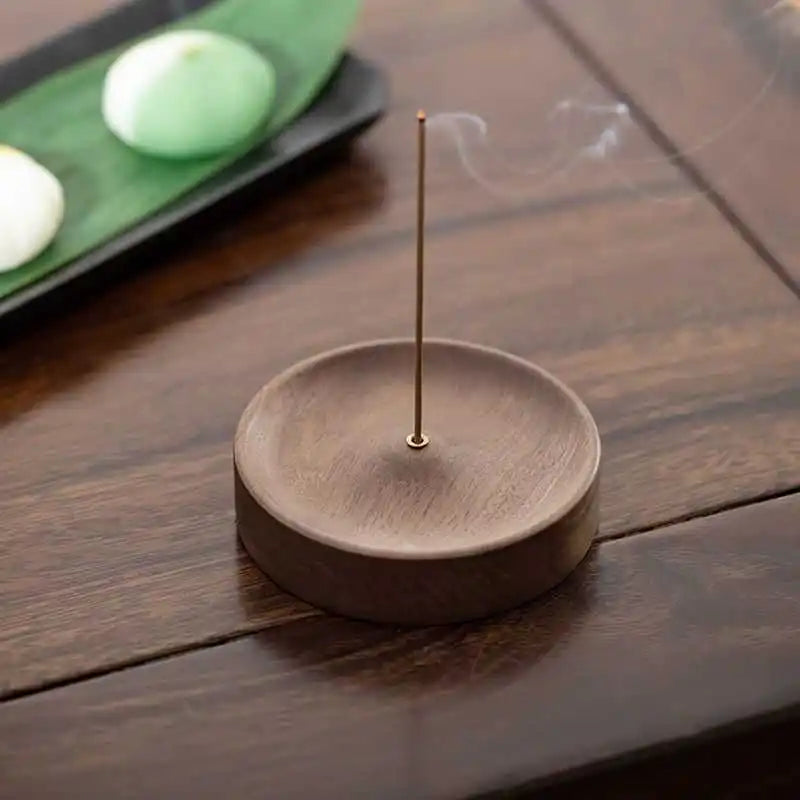 Handcrafted black walnut Zen incense holder for sticks and cones - elegant solid wood base for home aromatherapy and minimalist décor.