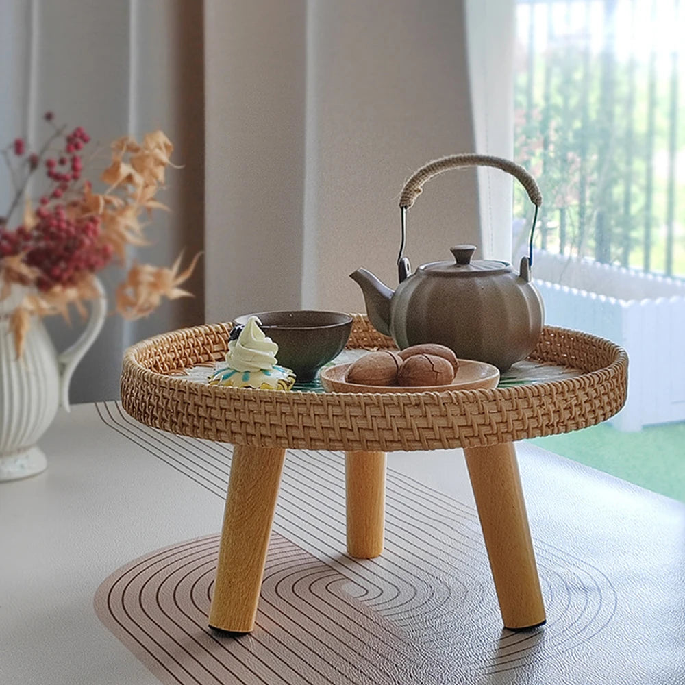Rattan Woven Bedside Table With Removable Legs