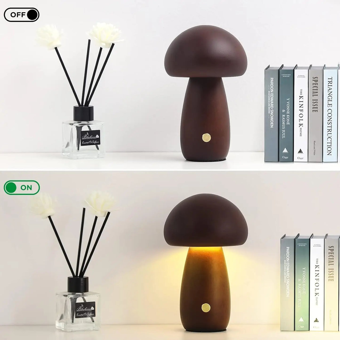 Dimmable Wooden Mushroom Night Light Rechargeable