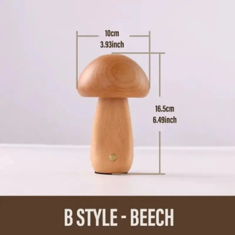 Dimmable Wooden Mushroom Night Light Rechargeable