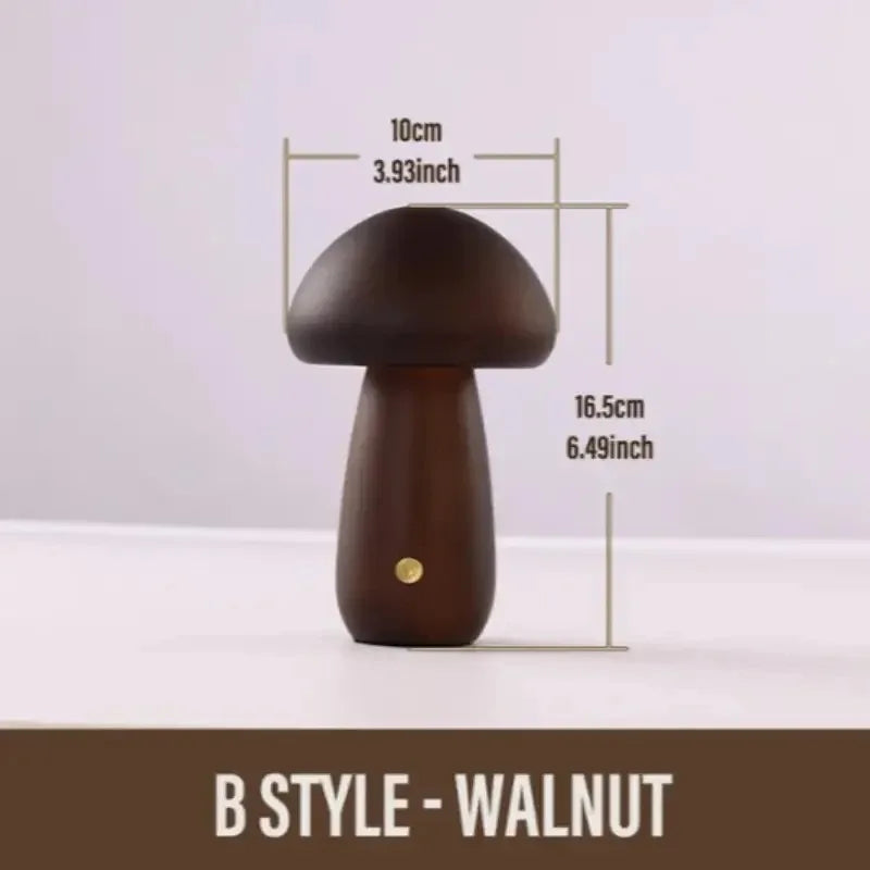 Dimmable Wooden Mushroom Night Light Rechargeable