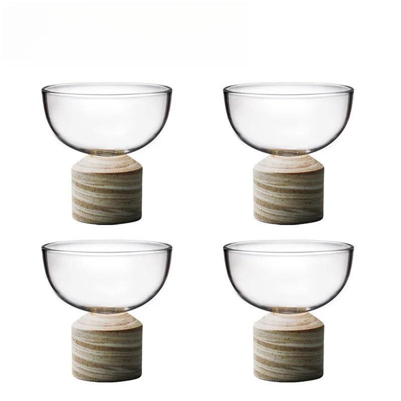 Handcrafted Glass Clear Teacup With Wooden Base