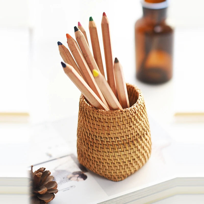 Handmade Woven Rattan Pen Holder