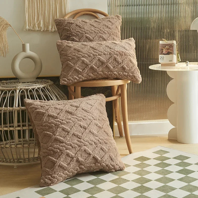 Geometric Jacquard Plush Pillow Cover For Couch And Sofa