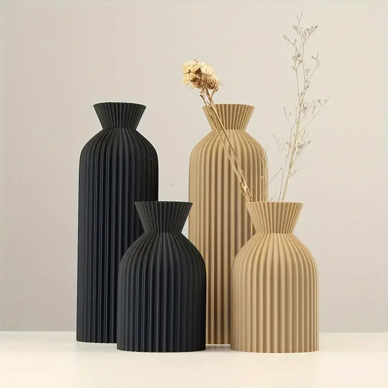 Enhance your space with the Elegant Black Plastic Vase - Boho Chic Decorative Centerpiece, perfect for home, office, and living room décor.