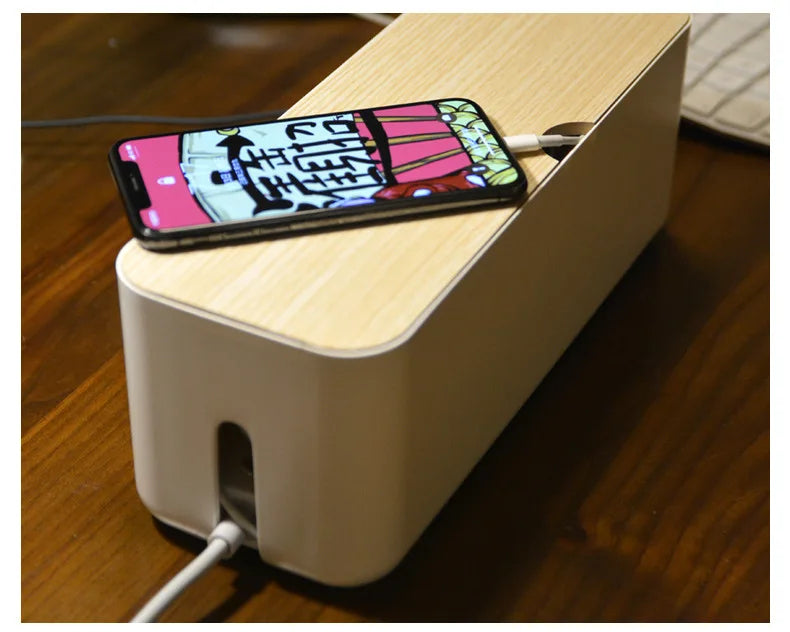 Dustproof Bamboo Cable Storage Box for Power Strips