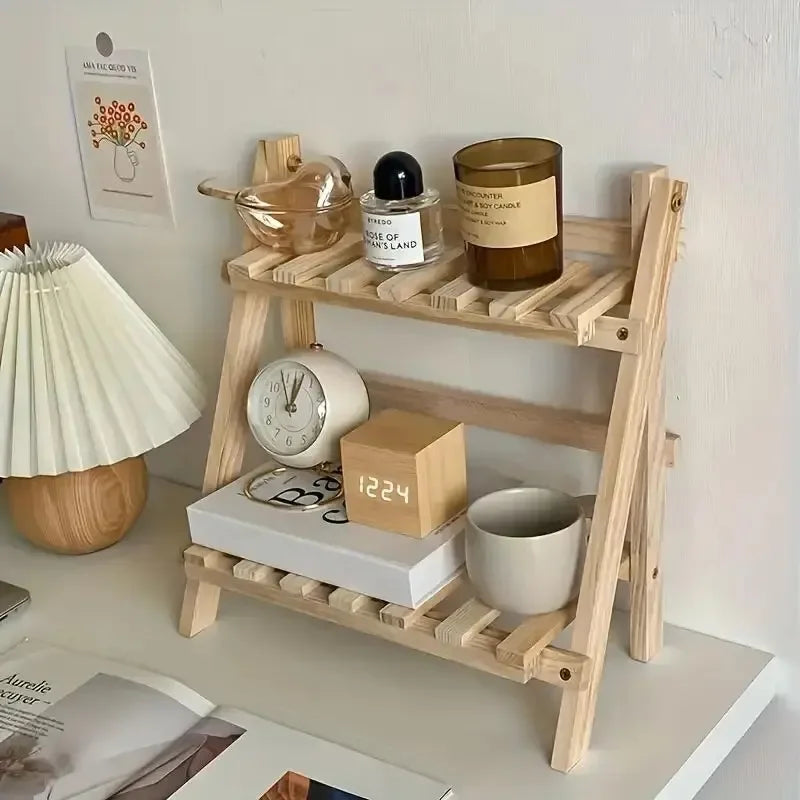 Organize your workspace with our Wooden 2-Tier Desktop Organizer, featuring a stylish trapezoidal design for efficient storage and display.