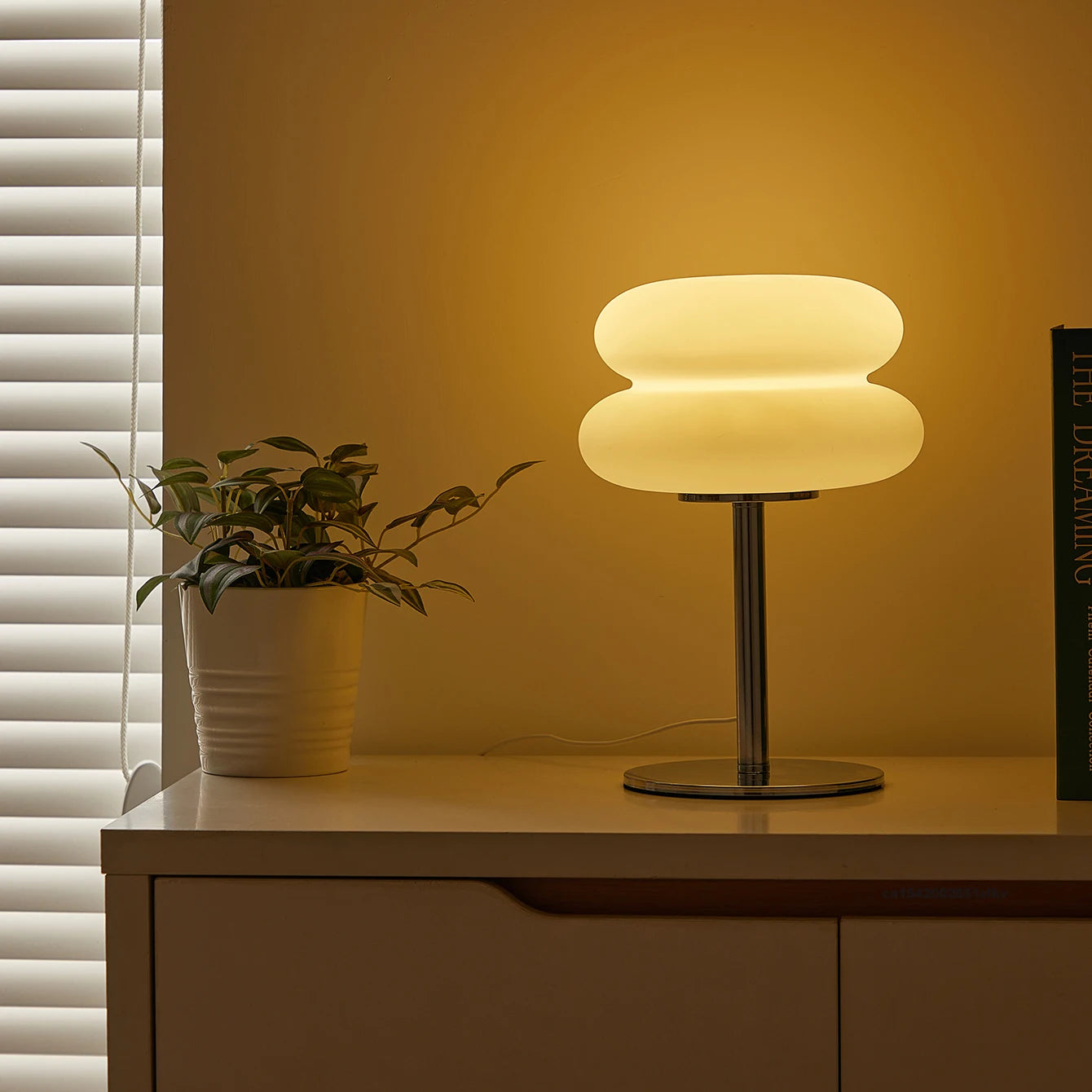 Cream Plastic Table Lamp USB