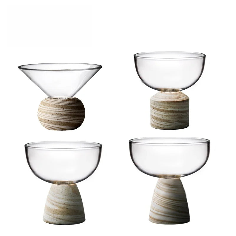 Handcrafted Glass Clear Teacup With Wooden Base