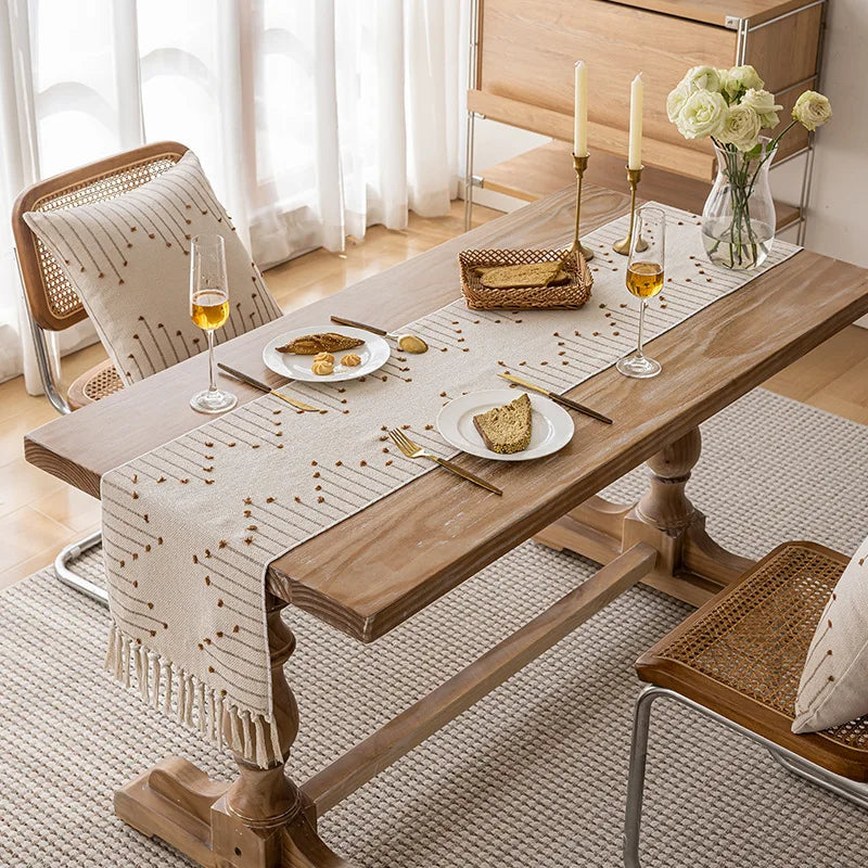 Natural Linen Tassel Table Runner