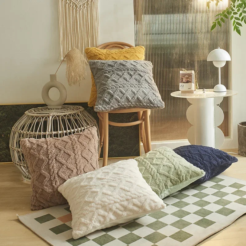 Geometric Jacquard Plush Pillow Cover For Couch And Sofa