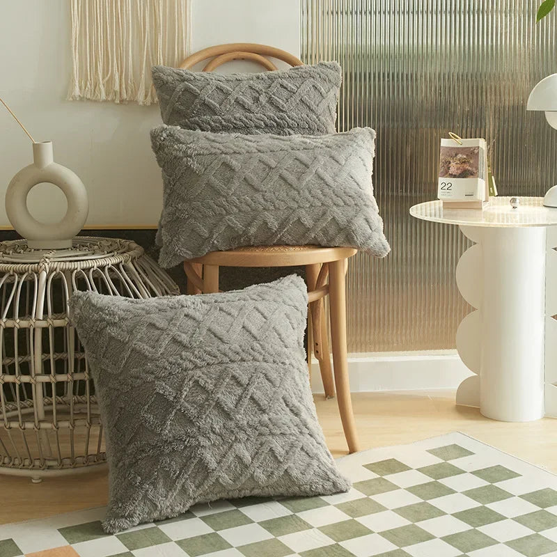 Geometric Jacquard Plush Pillow Cover For Couch And Sofa