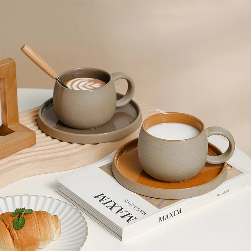 Enjoy your favorite beverages with our Pottery Mug For Latte Cappuccino Milk Juice Cocoa Cups With Dish 300ml, perfect for home, travel, and more.