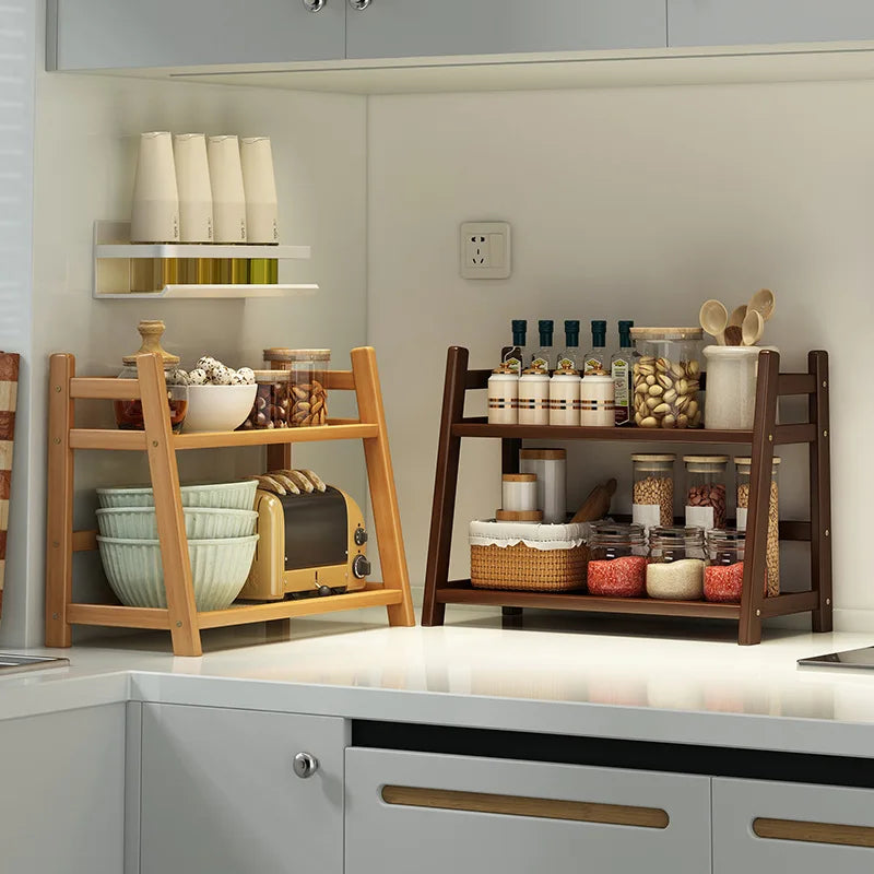 Bamboo Double Layer Organizer Rack