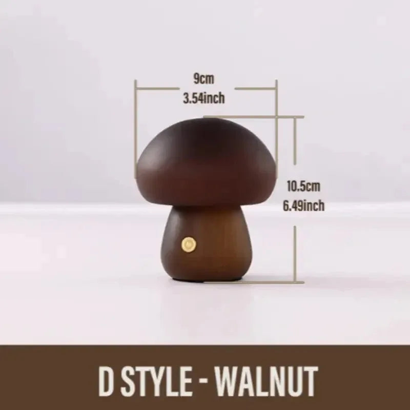 Dimmable Wooden Mushroom Night Light Rechargeable