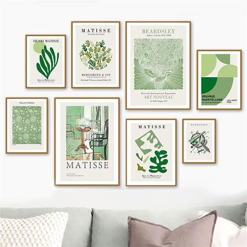 Modern Matisse Bauhaus green color-block canvas print - machine-printed, waterproof, fade-resistant, customizable sizes for living room & office decor