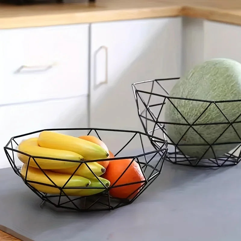 IndustrialGrade IronMesh FruitBowl CountertopDisplay offers 360deg air circulation to keep produce fresher longer, stylishly organizing snacks - shop now.