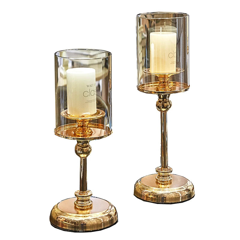 Golden Glass Pillar Candle Holder