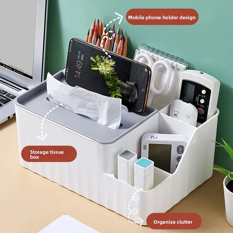 Desk Organizer With Tissue Box And Remote Holder