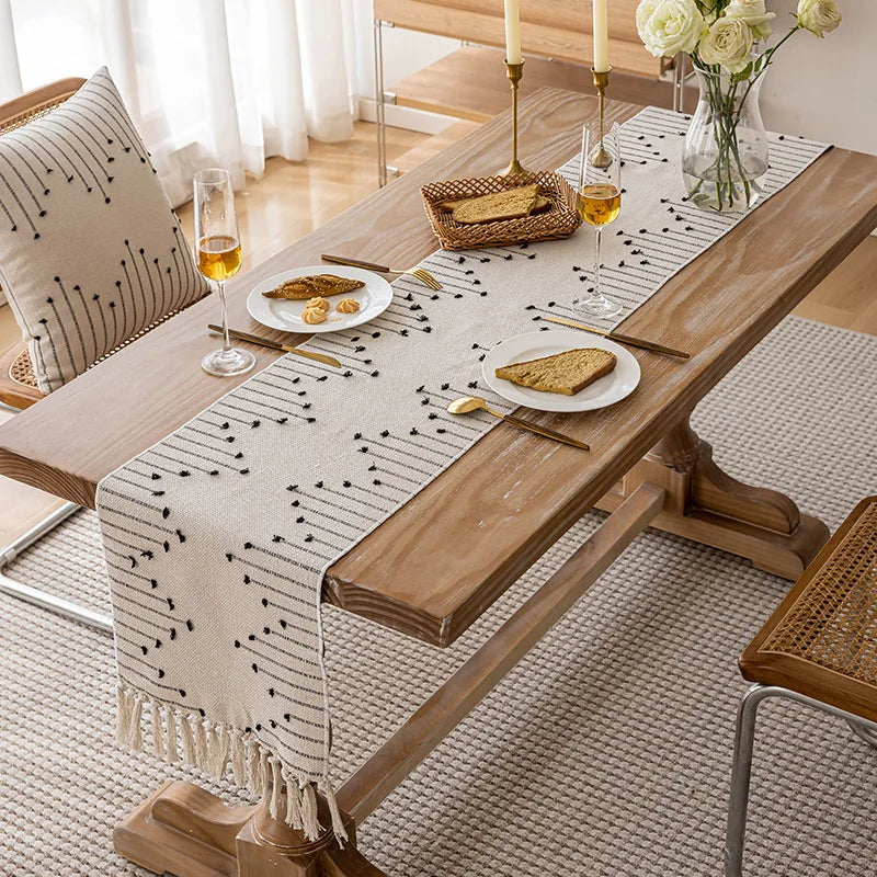Natural Linen Tassel Table Runner