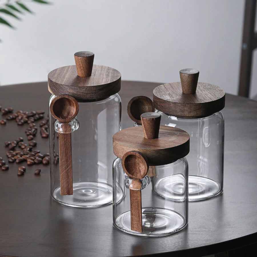 Glass Storage Containers with Wooden Lids