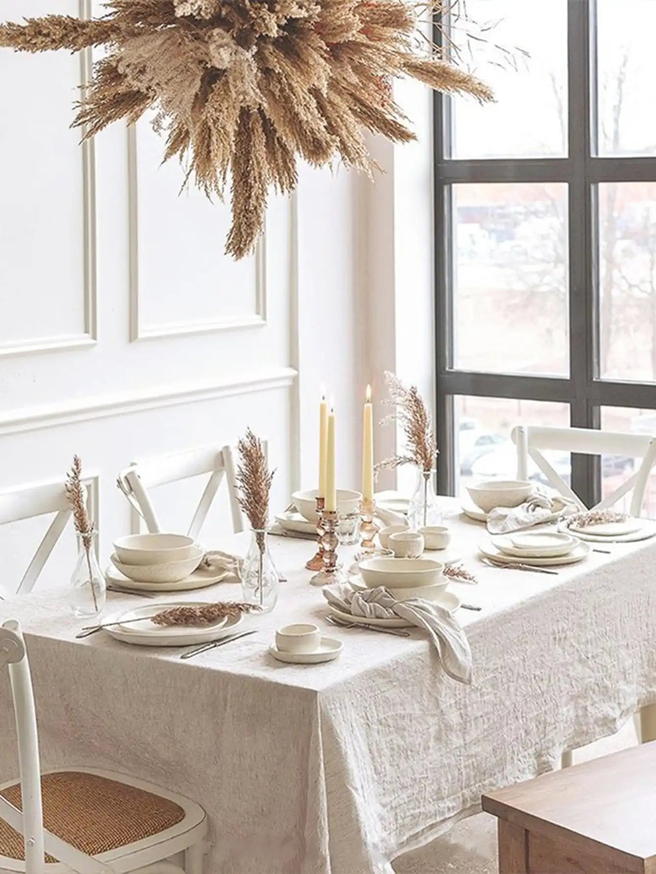 Enhance your dining decor with the 1pc Rectangle Cotton Table Cloth Elegant Manor Style White Tablecloth for Wedding Christmas Home Dining, perfect for any occasion.