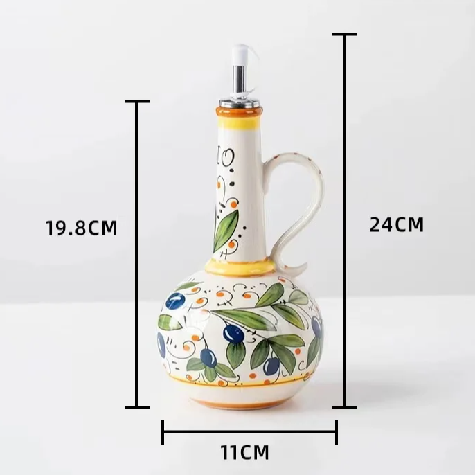 Hand Painted Ceramic Olive Oil Leakproof Bottle