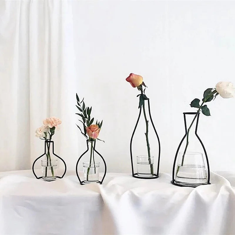Enhance your decor with our Retro Iron Line Table Flowers Vase Pot Ornament, a stylish metal plant holder perfect for home, garden, and weddings.