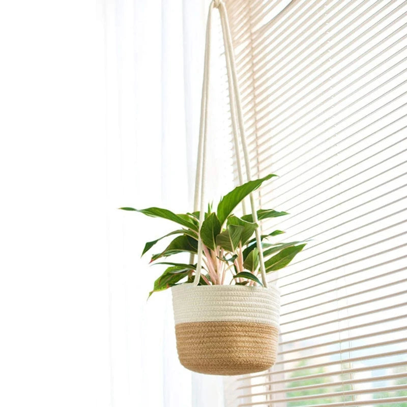 Handwoven Jute Cotton Plant Basket