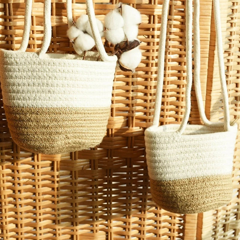 Handwoven Jute Cotton Plant Basket