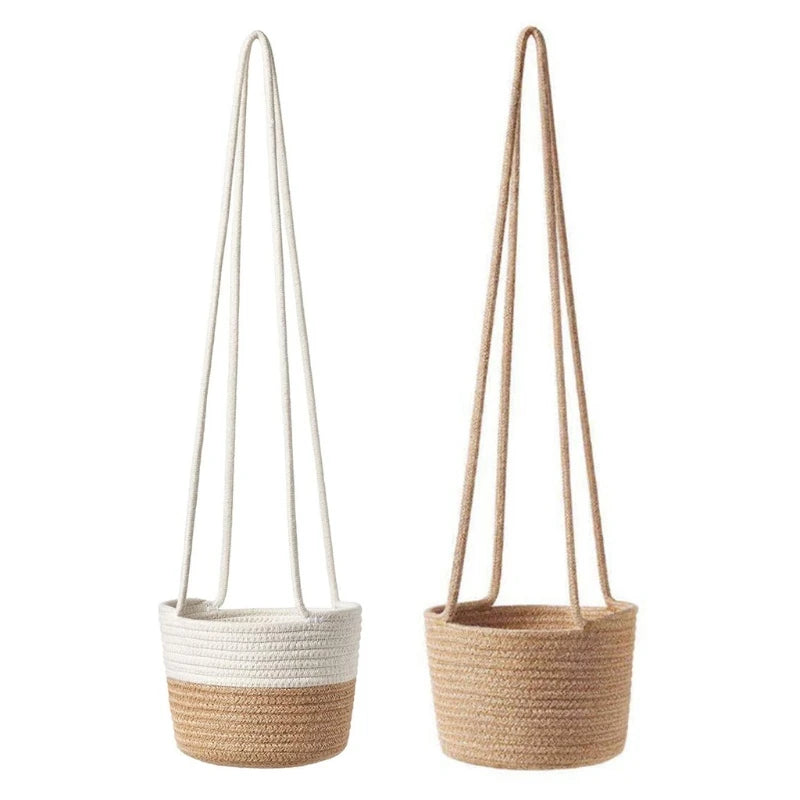 Enhance your space with our Handwoven Hanging Planter Plant Basket, crafted from jute cotton cord for stylish indoor and outdoor home decor.