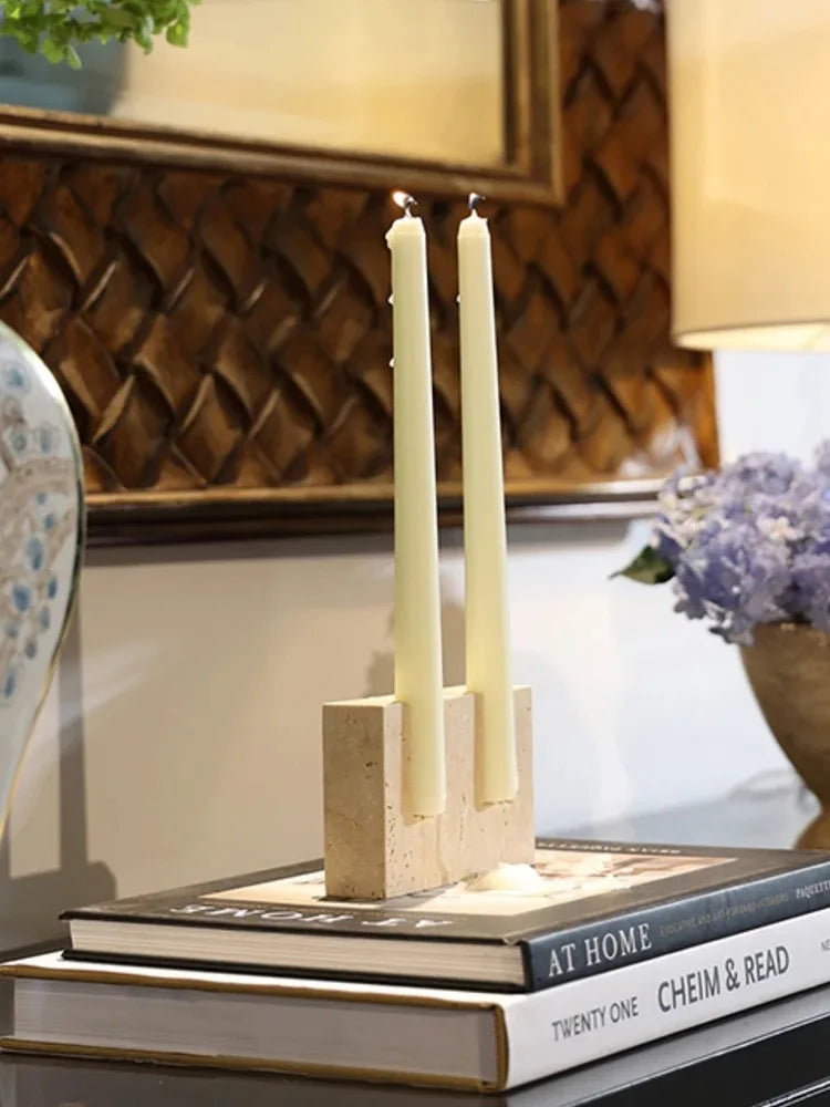 Two Hole Marble Candlestick Holder