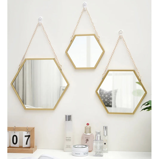 Elevate your space with our Hexagon Decorative Wall Mirror, a stunning blend of metal and HD glass perfect for any room decor.