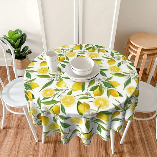 Discover the 1pc Lemon Round Tablecloth 152.4 Cm, an anti-wrinkle waterproof wipeable cover perfect for BBQs, garden, courtyards, and home decor.