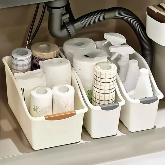 Under Sink Bottle Organization with Wheels Storage Bins offers a compact, pull-out solution for bottles and cleaners with a chemical-free design - shop now.