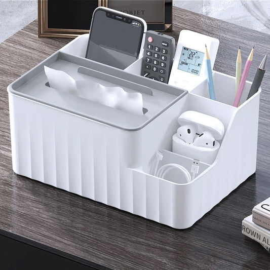 Desk Organizer With Tissue Box And Remote Holder