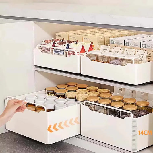 Premium Kitchen Storage Slide out Organizer optimizes cabinets with smooth pull-out rails, freeing space for spices, pantry, cookware—revamp your kitchen, shop now.