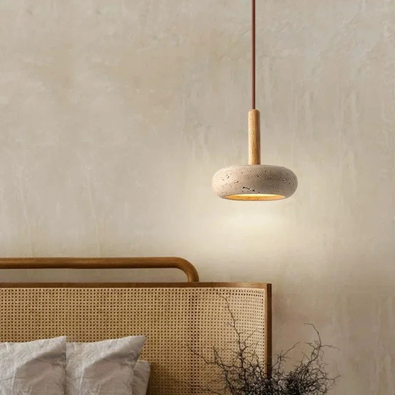 Small Travertine Bedside Pendant Light